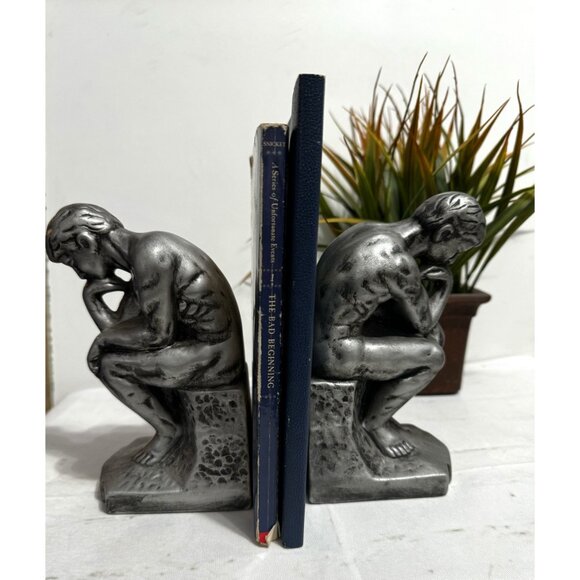 The Thinker Bookends Set Classic Design Silver Finish - Picture 4 of 13